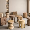 Quiet raw wood stool side a few log stool side a few 3d model
