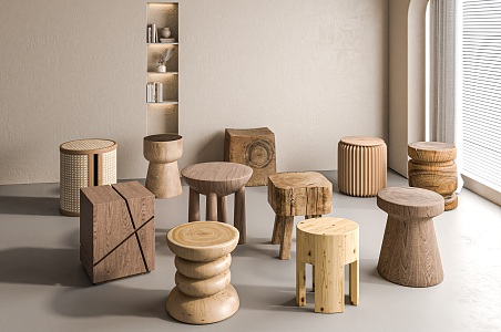 Quiet raw wood stool side a few log stool side a few 3d model