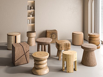 Quiet raw wood stool side a few log stool side a few 3d model