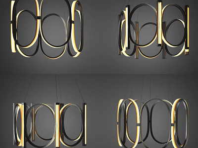 Modern Circular Chandeliers With Black Gold Frames And Warm LED Lights 3d model