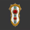 Ornate Decorative Shield With Golden Frame Red Blue Gemstones And Spiked Design