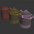 Three Elegant Tea Sets in Pink and Brown with Lidded Design and Handle Accents