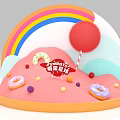 Vibrant Candy Planet Scene With Rainbow Donuts Colorful Candies And Red Pompom Lollipop