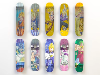 Multiple Colorful Skateboards With Various Sports Themed Designs For Outdoor Activities 3d model