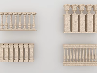 Beige Stone Railings Featuring Various Decorative Designs and Classic Baluster Styles for Architectural Decoration 3d model