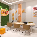 Bright Modern Service Hall Interior With Reception Desk Green Plants And Orange Seats