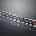 Different Colored Wine Glasses Arranged In A Row On Black Reflective Surface With Reflections