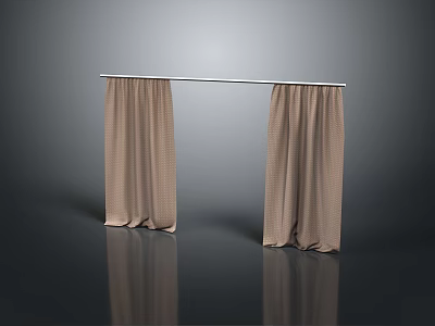 Beige Textured Curtains Hung On White Rod Against Gray Background 3d model