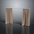 Beige Textured Curtains Hung On White Rod Against Gray Background