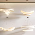 Modern Interior Design With Unique Shaped White Chandeliers And Soft Lighting 3d model