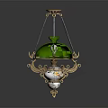 Elegant Green Dome Chandelier With Gold Frame And Decorative Details As Furniture Piece