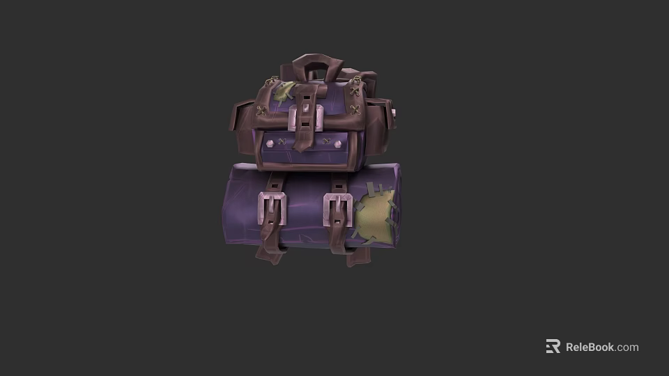 Durable Pet Backpack In Purple Brown With Metal Buckles And Adjustable Straps 3d model 