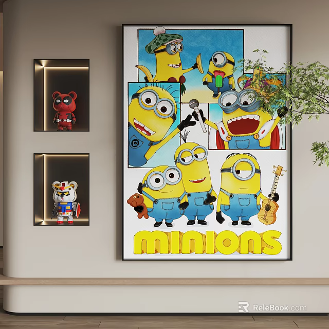 Abstract Painting Featuring Minions Colorful Characters In Playful Poses And Details 3d model 