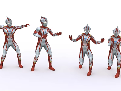 Game Movie Characters with Red White Silver Costumes Glowing Patterns Horned Heads and Various Poses 3d model
