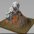 Erupting Volcano Model With White Smoke Red Lava And Square Platform