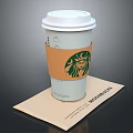 Starbucks Paper Cup With White Lid Brown Sleeve Logo On Beige Coaster MOCKBROS Text