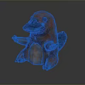 Cartoon Style Game Character Sitting With Orange Body Blue Beak Paws And Tail