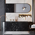 Modern Bathroom Accessories With Pump Bottles Stacked Towels And Marble Backdrop