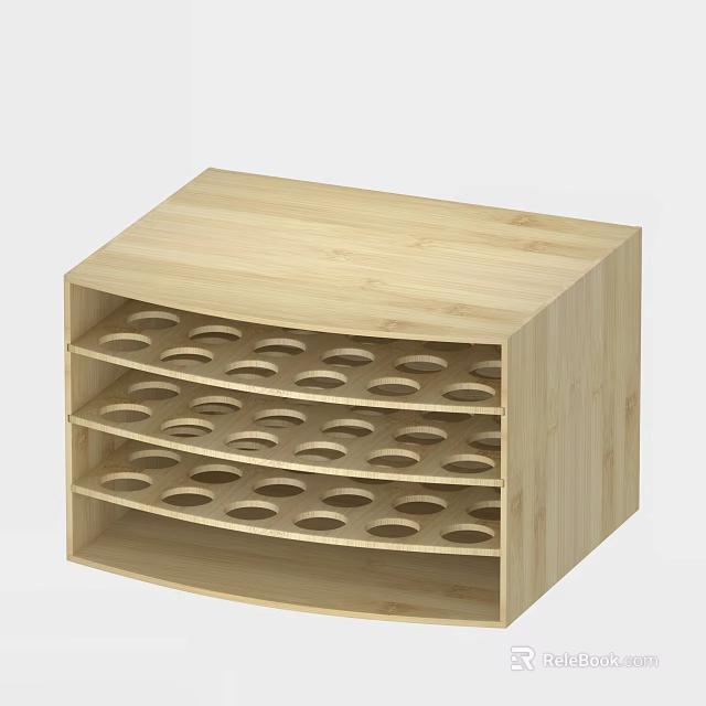 Bamboo Wooden Wine Rack With Multiple Tiers And Circular Holes For Storing Bottles 3d model 
