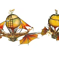 Ornament Decoration Set With Hot Air Balloon Design Golden Orange Wings And Decorative Details