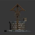 Traditional Well Structure With Tiled Roof Wooden Wheel And Stone Base