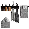 Elegant Soft Gray Bath Towels With Hanging And Folded Styles On Rack 3d model