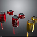 Red And Gold Coke Fanta Carbonated Beverage Cans On Reflective Surface