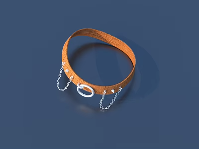 Elegant Brown Leather Bracelet With Silver Ring And Hanging Chain Decorations 3d model