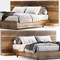 Modern Wooden Double Bed With Neutral Linen Bedding Soft Pillows And Cozy Blanket