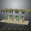 Decorative Architectural Scene Component With Arched Canopies Columns And Green Blue Decorations