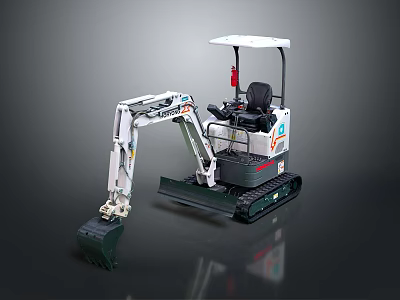 White Compact Tracked Excavator Featuring Cab Canopy And Black Tracks For Construction 3d model