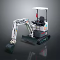 White Compact Tracked Excavator Featuring Cab Canopy And Black Tracks For Construction 3d model