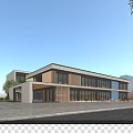 Modern Sales Office Building With Green Roof Glass Walls And Pedestrians