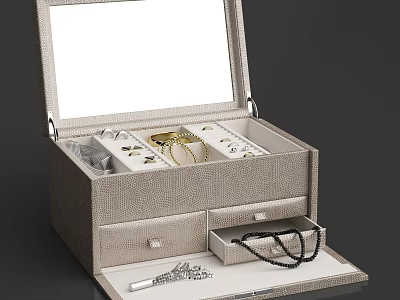 Open Jewelry Box With Mirror Displaying Ornament Accessory Set And Multi Compartments Drawers 3d model