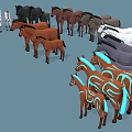 Low Poly Style Group Of Various Colored Horses In Different Sizes