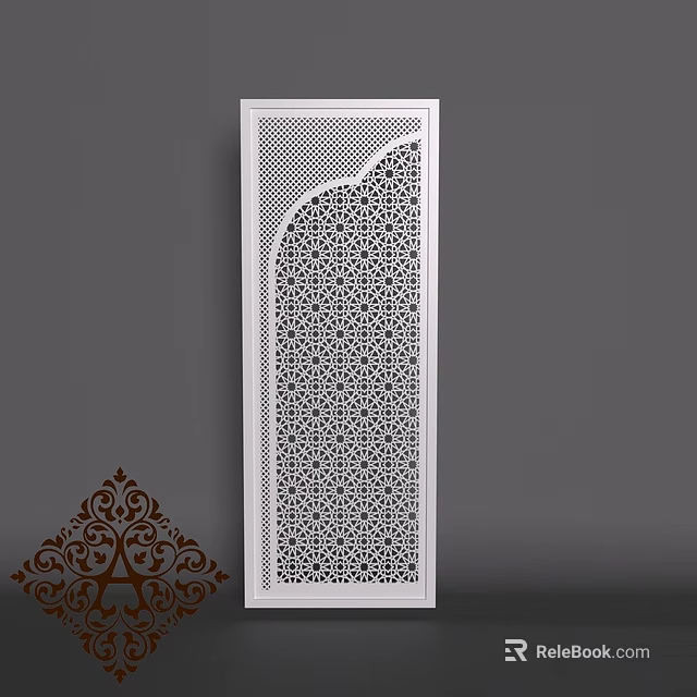 White Frame Decorative Room Divider Screen Intricate Laser Cut Geometric Patterns Modern Islamic Home Decor 3d model