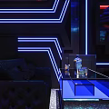 Modern KTV Interior Design With Colorful Neon Lighting Multiple Screens And Stage