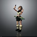 3D Female Character With Green Creature Accessory Holding Device And Making V Sign
