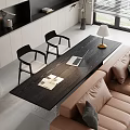 Modern Living Room Table And Chairs With Table Lamp Laptop Open Book By Large Windows