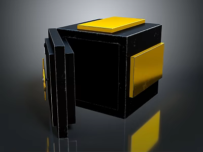 Black Cube Shaped Furniture With Yellow Top And Side Panels Open Door Design 3d model