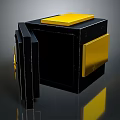 Black Cube Shaped Furniture With Yellow Top And Side Panels Open Door Design