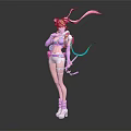 Vibrant Fantasy Character With Pink Long Hair Purple Top Bow Arrow And Colorful Ribbons