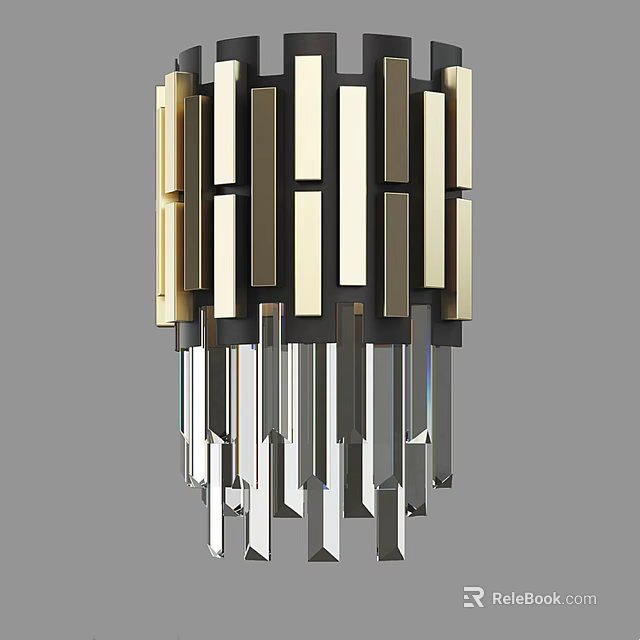 Elegant Modern Crystal Chandelier With Gold Black Frame And Transparent Pendants 3d model 