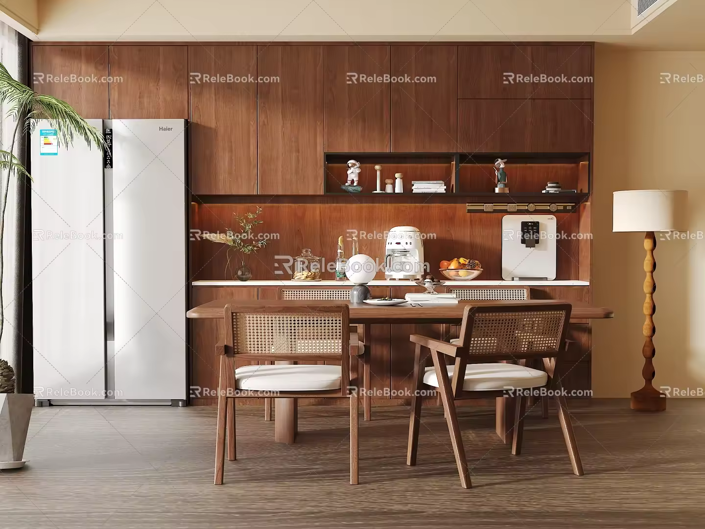 Middle Ancient Style Restaurant Sideboard Dining Table and Chair Combination Refrigerator Cabinet 3d model