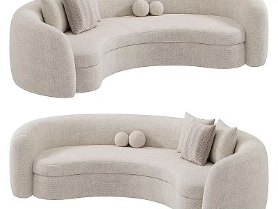 Beige Curved Sofa Interior Design With Decorative Pillows And Round Accent Cushions 3d model
