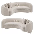 Beige Curved Sofa Interior Design With Decorative Pillows And Round Accent Cushions