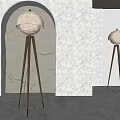 Modern Floor Lamp with Tripod Base and White Lampshade in Minimalist Interior Near Arched Doorway