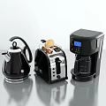Modern Black Kitchen Appliances Kettle Toaster And Coffee Maker Set 3d model