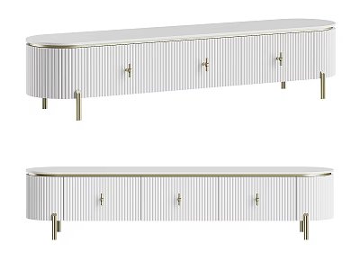 Sleek White TV Stand With Gold Handles Drawers And Modern Metal Legs 3d model