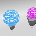 Spherical Decorative Lights Featuring Blue Pink Hollow Out Design On Pedestals With Ambient Glow